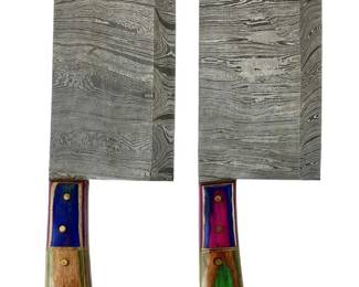 Vintage Damascus Steel Butcher Cleaver Knife

