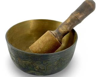 Vintage Indian Etched Brass Mortar and Pestle
