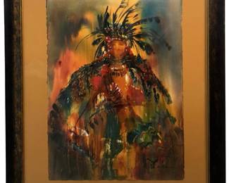 Signed Native American Portrait Watercolor
