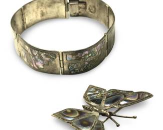 Vintage Sterling Abalone Bracelet/Butterfly Brooch
