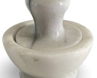 Carved White Marble Mortar and Pestle

