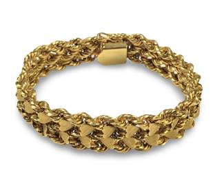 14Kt Yellow Gold Triple Layer Heart Bracelet
