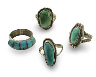 (4) Native American Silver Turquoise Rings
