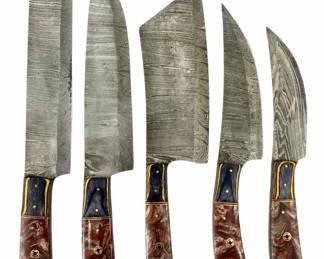 5pc Vintage Damascus Chef Knives
