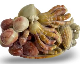 Chinese Shoushan Carved Soapstone Fruit Plate
