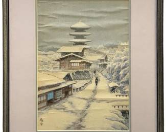Rare Ito Yuhan “Temple in Snow, Kyoto" Woodblock
