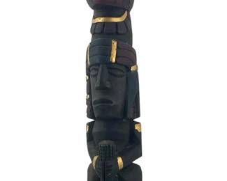 Carved Wood Hand Painted Totem Pole
