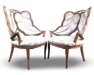 Art Nouveau Walnut Boho Leaf Design Chairs
