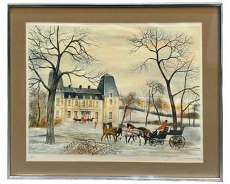 Signed Winter Landscape Lithograph
