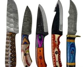 5pc Damascus/ Steel Knife and Sheathe Collection
