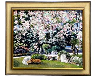 Vintage Japanese Garden Landscape Oil on Canvas
