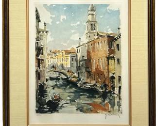 Signed Roger Hebelinck Venetian Lithograph
