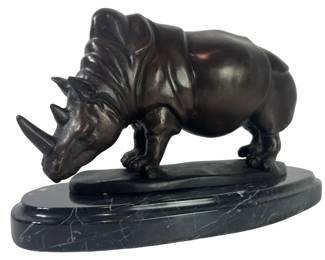 Signed PJ Mene Bronze Rhino Sculpture
