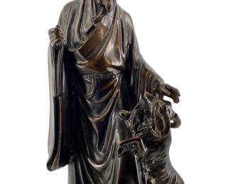 Large Bronze Japanese Elder with Goats Sculpture
