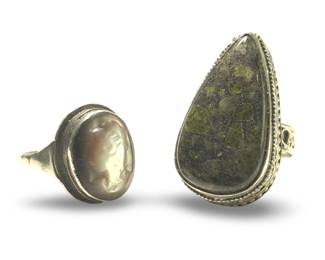 (2) Unique Cameo Jasper Sterling Silver Rings
