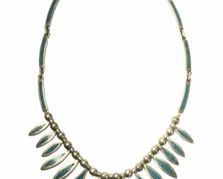 Vintage Sterling Silver Crush Turquoise Collar
