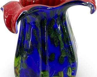 Red, Blue, and Green Dale Tiffany Art Glass Vase
