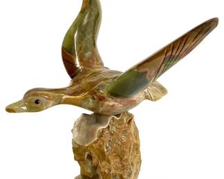 Vintage Hand Carved Stone Flying Goose Sculpture
