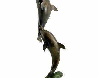 Bronze Swimming Dolphins Sculpture
