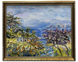 Signed Rita Asfour “Paradise Cove" Oil on Panel
