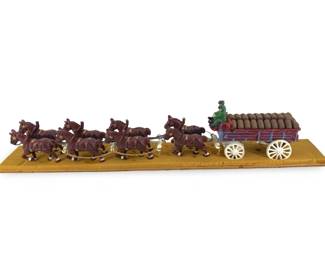 Cast Iron Horse Drawn Beer Barrel Wagon
