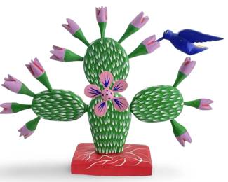 Signed Adela R.P. Wood Folk Art Oax. Mexico Cactus
