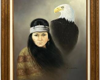 Signed K. Wesser Native American Oil on Canvas
