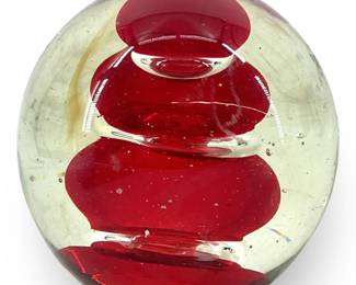 Red and Clear Art Glass Paperweight
