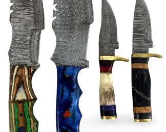 4pc Damascus Knives and Sheaths
