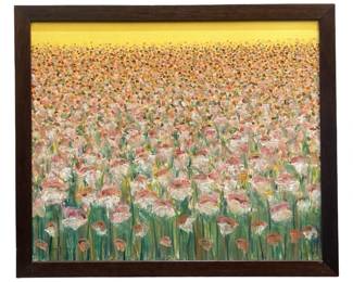 Signed Eaton Warm Flower Field Acrylic on Canvas
