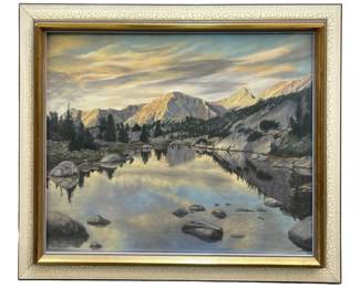 Signed Chalk Pastel Mountainscape Drawing
