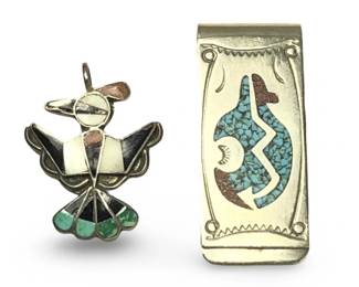 (2pc) Native American Turquoise Coral Inlay Money
