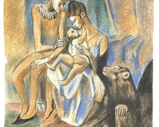 Signed Attributed Picasso Chalk Pastel Drawing
