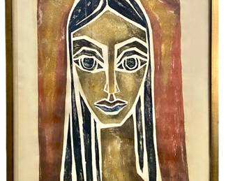 Signed H.F. Abstract Portrait Lithograph 65/150
