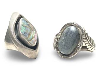 (2pc) Sterling Silver Labradorite Abalone Rings
