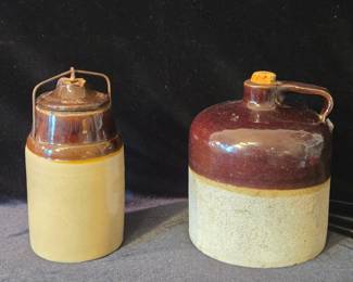 8 Inch Antique Stoneware Whisky Jug and The Weir Patented 1892 Qt Jug