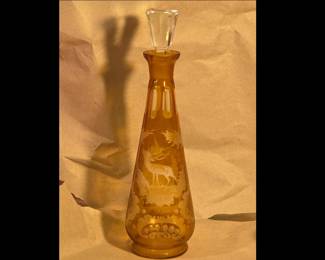 Vintage Czech Amber Cut to Clear Decanter