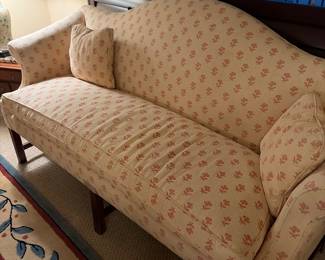 Late 1700s to early 1800s Chippendale Camelback sofa, scrolled arms