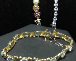 Blue Topaz XO Gold Colored Sterling 925 Mariana Mosaic Bracelet Ceylon Blue Sapphires 925 Silver