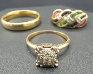 Antique 14k Yellow Gold Diamond Star Ring 14kt Gold Wedding Band 14kt Gold Braided Gemstone