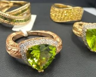 Four 14kt Yellow Gold Peridot Rings