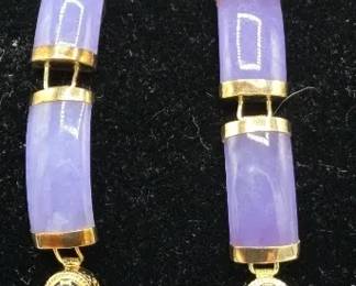 Two Vintage Chinese 14K Lavender Jadeite Link Bracelet With Amethyst Clasp 8.25