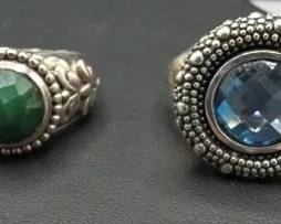 Michael Dawkins Sterling Silver Faceted Blue Stone 925 Hammered With Faceted Green Stone