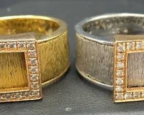 Two 18kt Gold Diamond Cluster Rings Sonia B 18kt Horseshoe 14kt Rose Gold Buckle Ring