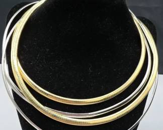 Four 14kt White Yellow Gold Omega Chokers