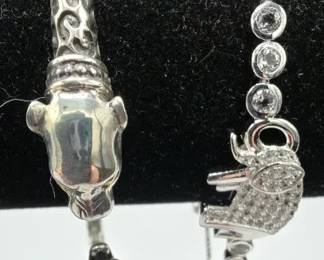 Samuel B. Sterling Silver 18K Leopard Hinged Cuff Silver Elephant CZ