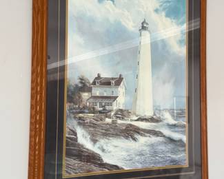 beautiful lighthouse print in oak frame 