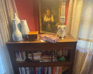 vintage print in lovely frame, lamp