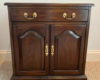 W20 - $175. Henkel-Harris single nightstand / cabinet. Style #114. Single drawer slides easily and doors open to the cabinet with single shelf inside. Measures 24" wide x 16" deep x 25.75" tall. Sturdy and in very good condition!