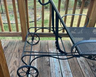 W76 - $125. Single Wrought Iron Chaise Lounge Chair. Multi Position back that does lay all the way flat. Has been repainted but overall very good condition! Hs 2 rubber wheels to help move it easier. Heavy! Measures 39.5" wide x 72" long. 